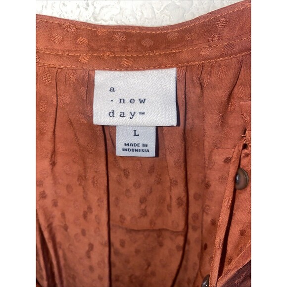 A NEW DAY WOMENS Prairie Peasant Ballon Long Sleeve Blouse Tie Button Front L - Picture 5 of 11